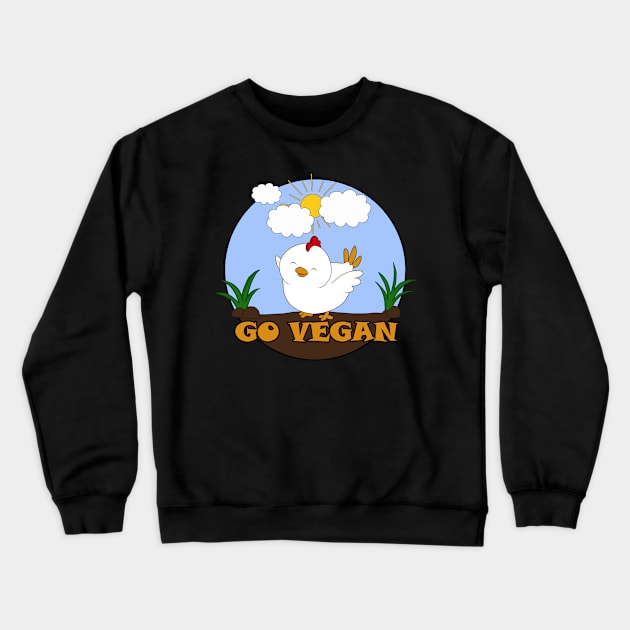 Go Vegan Cute Chick 3 Crewneck Sweatshirt by valentinahramov